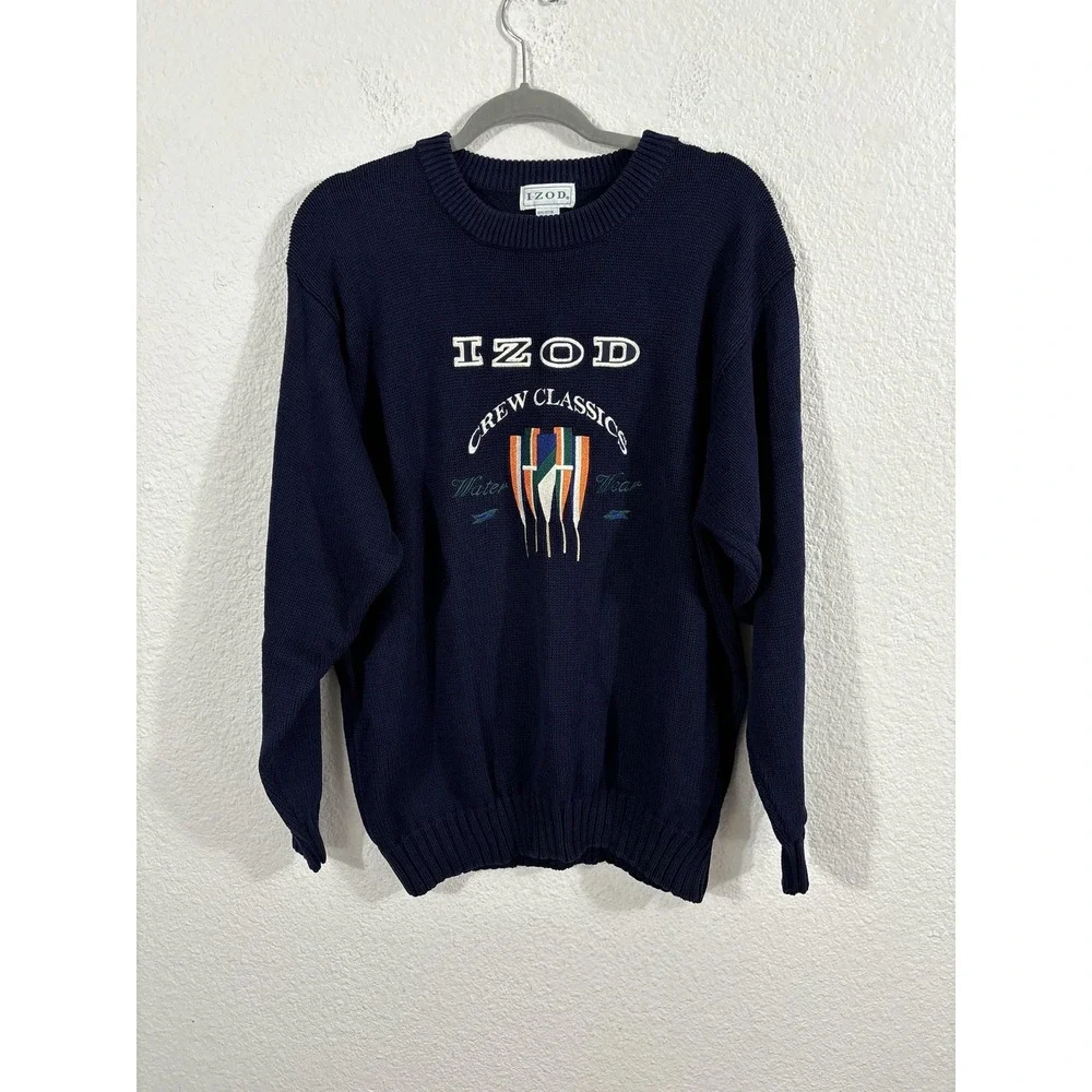 Vintage IZOD Sweater Mens Large Navy Crewneck‎ Cotton Crew Classics Nautical 90s